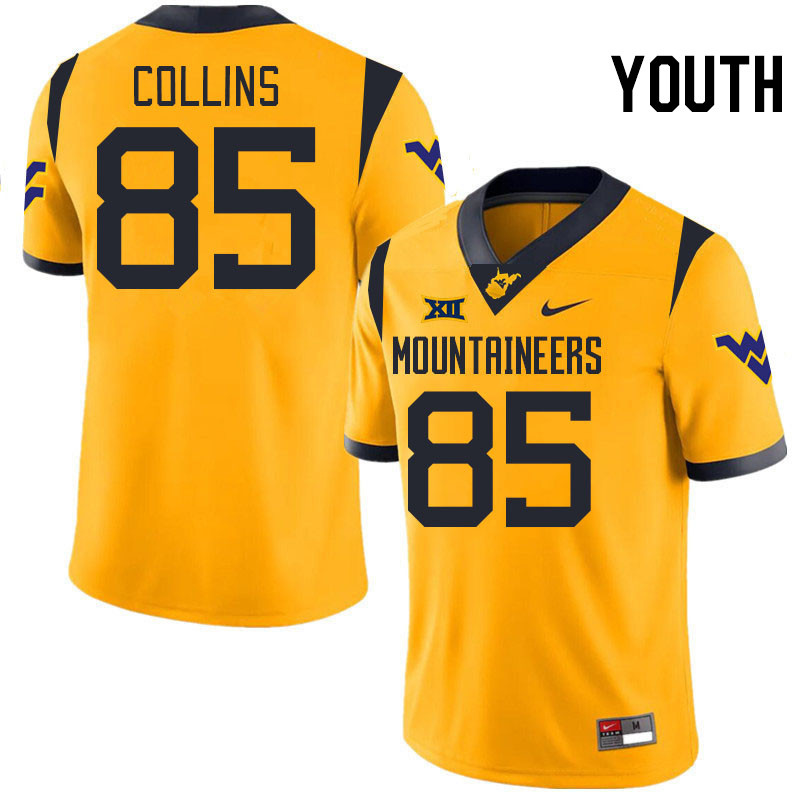 Youth #85 Dom Collins West Virginia Mountaineers College 2024 New Uniforms Football Jerseys Stitched